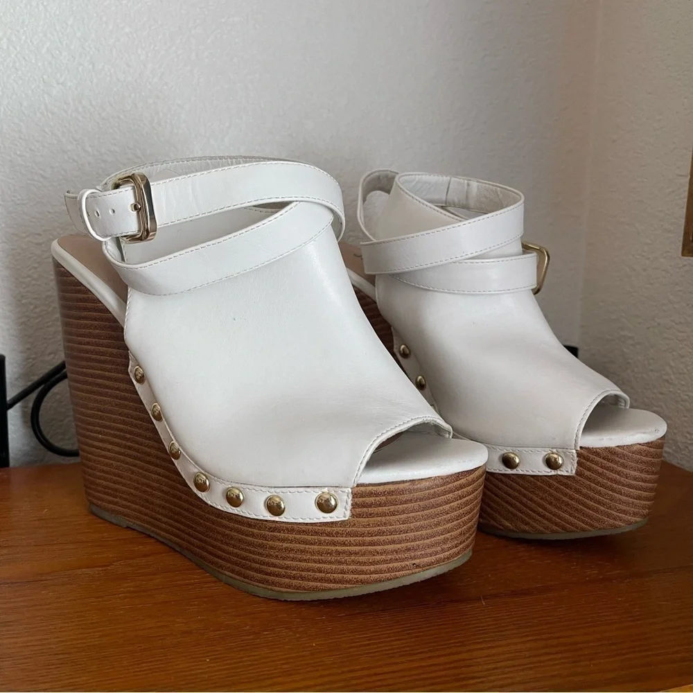 Woman's White Just Fab Sarahh Platform Wedge Shoes size 8.5